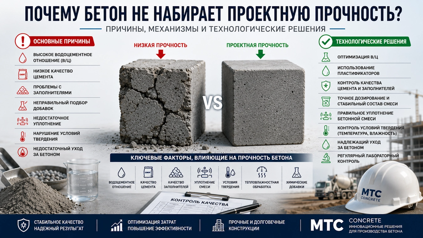 ПОЧЕМУ БЕТОН НЕ НАБИРАЕТ ПРОЕКТНУЮ ПРОЧНОСТЬ